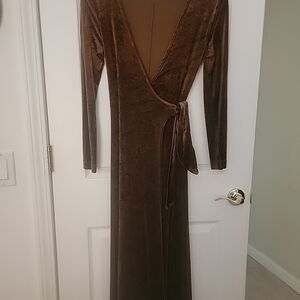 BCBG Paris Vintage PRE-90s  Wrap Dress Brown Deep V-Neck Stretch